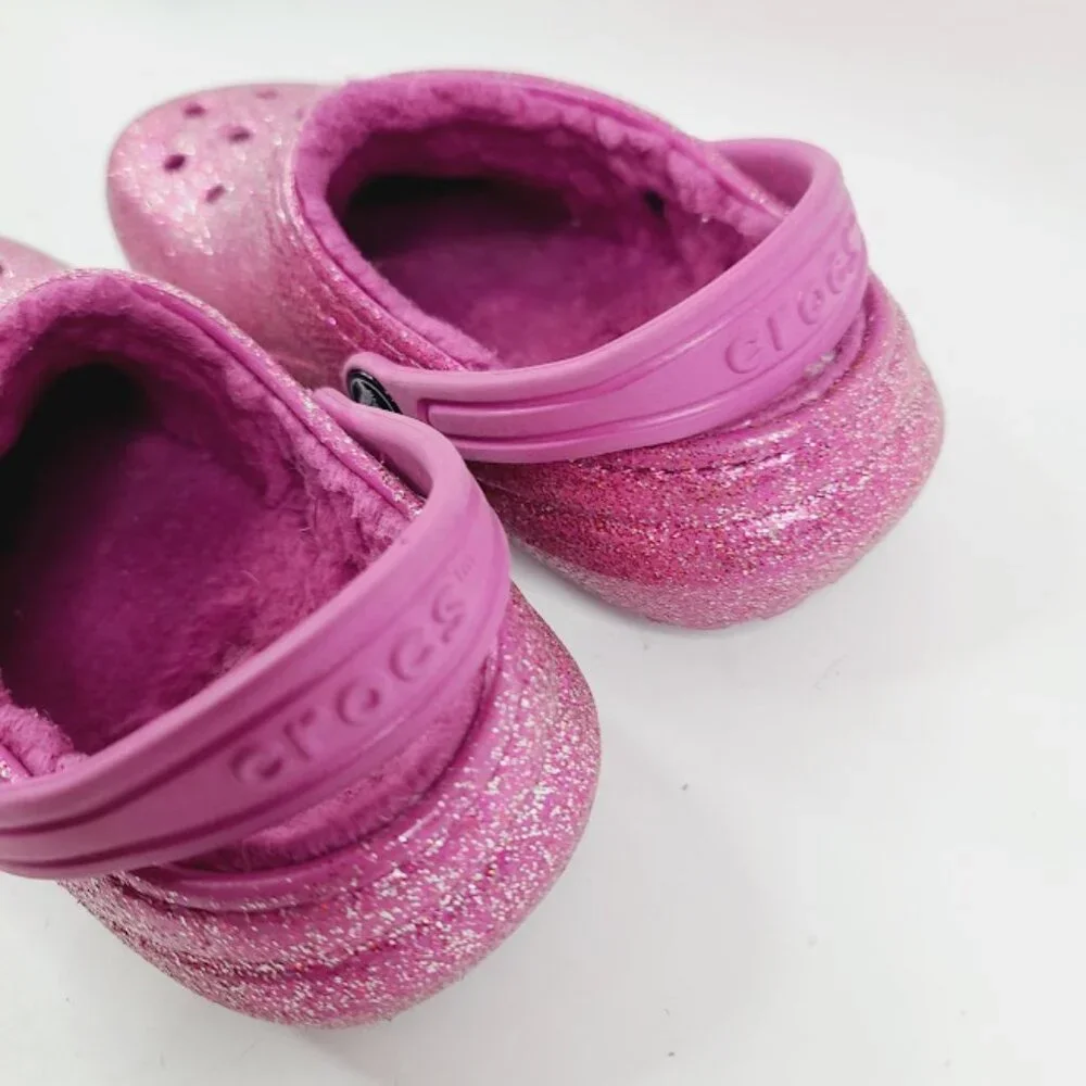 Crocs Girl's Pink Classic Lined Glitter Slip-On Casual Clogs Size‎ US 13